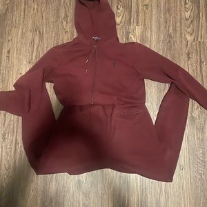 Ralph Lauren Polo Sweatsuit. Sz. M. Burgundy. GU. Great shape! Double Knit col.